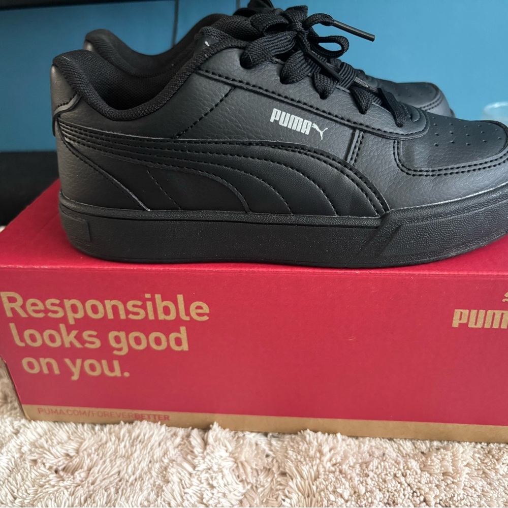 PUMA Caven Kids Black Leather Sneakers